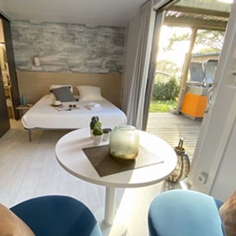 Mobilhome 2 personnes - Sunêlia Luxe Taos 1 chambre 27m² - TV - Terrasse couverte - Linge fourni