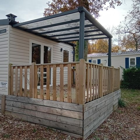 BUNGALOW 2 personnes - Mobil-Home Confort 22m² - 1 chambre + terrasse semi-couverte 12m² + TV + Clim -