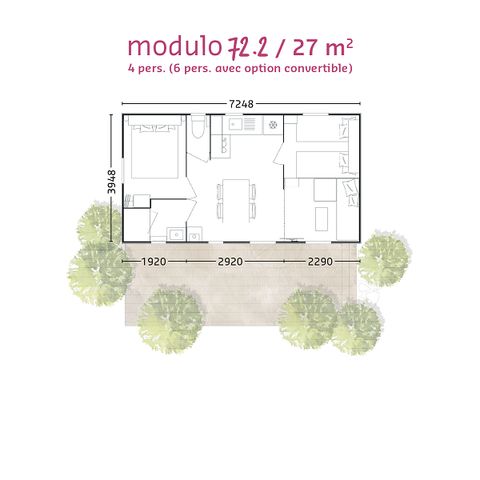 BUNGALOW 6 personnes - "BAHIA MODULO Confort +" - 27m² - 4/6 personnes - 2 chambres - Terrasse couverte