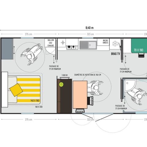 BUNGALOW 4 personnes - PMR (Personne à Mobilité Réduite) 2 Chambres