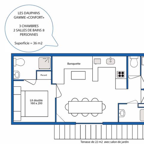 BUNGALOW 8 personnes - Location Mobilhome CONFORT - 3 chambres