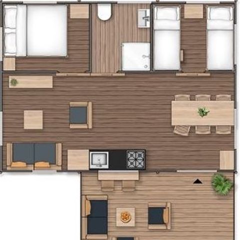 Tente en toile et en bois 5 personnes - SAFARI LODGE - 40m²- - 2 chambres