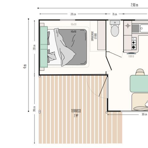 BUNGALOW 4 personnes - 2 trèfles 2 chambres 1 SDB