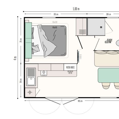BUNGALOW 2 personnes - 3 trèfles 1 chambre 1 SDB