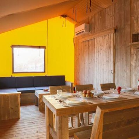 Tente en toile et en bois 6 personnes - Tente Safari Lodge | 3 Ch. | 6 Pers. | Terrasse surélevée | Clim.
