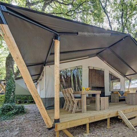 TENTE TOILE ET BOIS 6 personnes - Safaritent sanitaire