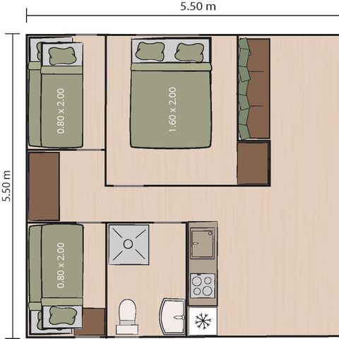Tente en toile et en bois 6 personnes - Aminess Maravea - Tente Safari + sanitaires (6P)