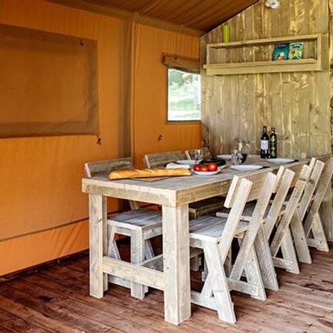 TENTE 6 personnes - Tente Safari Lodge | 3 Ch. | 6 Pers. | Terrasse surélevée | 1 SDB | Clim.