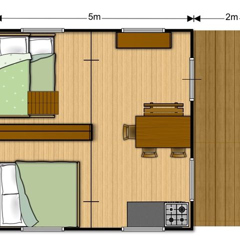 Tente en toile et en bois 5 personnes - Tente Woody 25m² 2Chambres SANS SANITAIRES