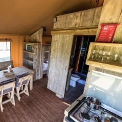 Tente en toile et en bois 4 personnes - Safaritent Trendy avec salle de bain
