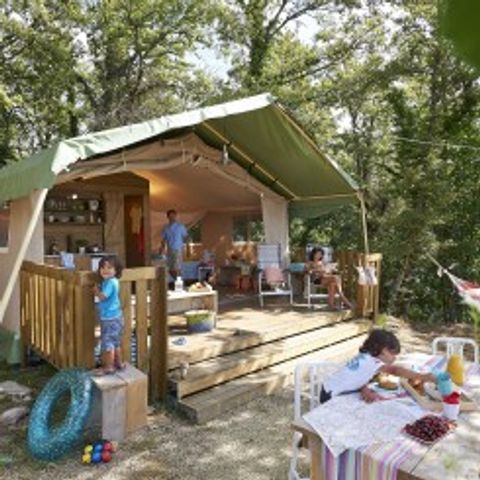 TENTE TOILE ET BOIS 4 personnes - Safaritent Trendy avec salle de bain
