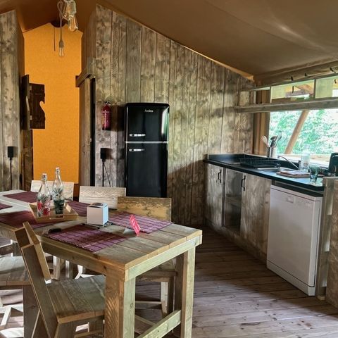 TENTE TOILE ET BOIS 6 personnes - Safari Prestige Plus 6pers 3ch 1SDB 49m²