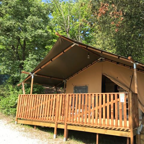 TENTE TOILE ET BOIS 4 personnes - Tente Safari Tendi avec salle de bain