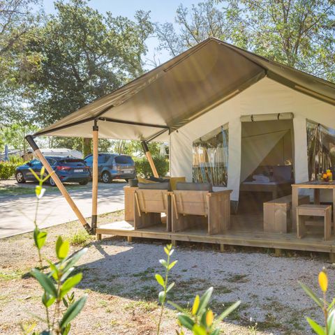 Tente en toile et en bois 4 personnes - Stella Maris - Tente Safari Confort + climatisation