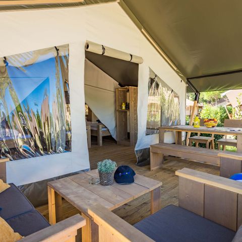 Tente en toile et en bois 4 personnes - Stella Maris - Tente Safari Confort + climatisation