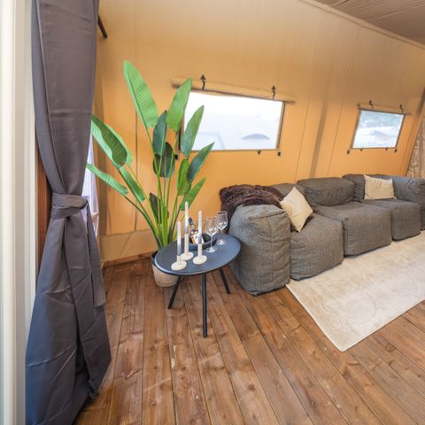 Tente en toile et en bois 5 personnes - Tente tribu avec sanitaires privés