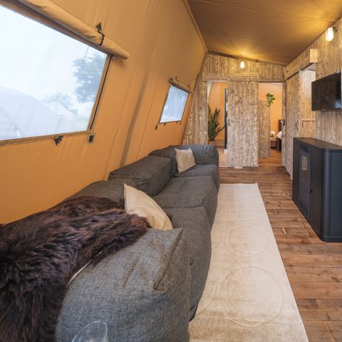 TENTE TOILE ET BOIS 5 personnes - Tente tribu avec sanitaires privés