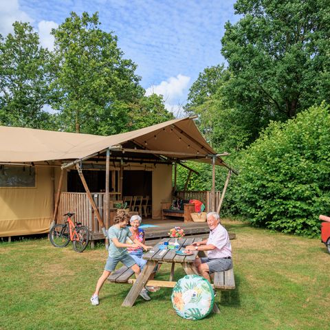 Tente en toile et en bois 5 personnes - Oiseau cerise