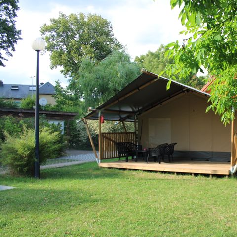 TENTE TOILE ET BOIS 6 personnes - Camping Vallee de L'Our - Tente Safari 6 personnes avec sanitaires