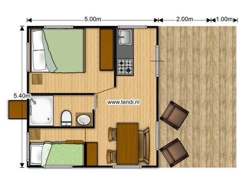 Tente en toile et en bois 4 personnes - y compris les installations sanitaires