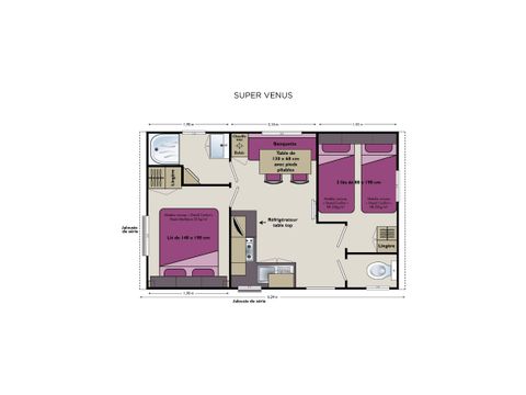 Mobilhome 4 personnes - Super Venus 22.9m² - 2 chambres