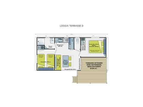 Mobilhome 4 personnes - Loggia 25m² + terrasse - 2 chambres
