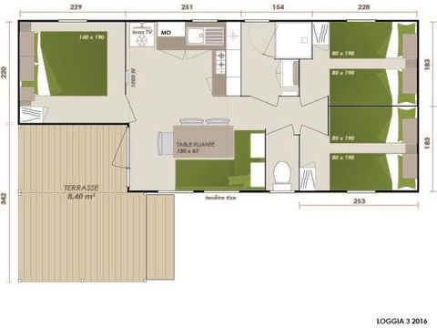 BUNGALOW 6 personnes - Family 3ch-CLIM-terrasse XXL couverte-TV-LV-plancha-30m² | PREMIUM 