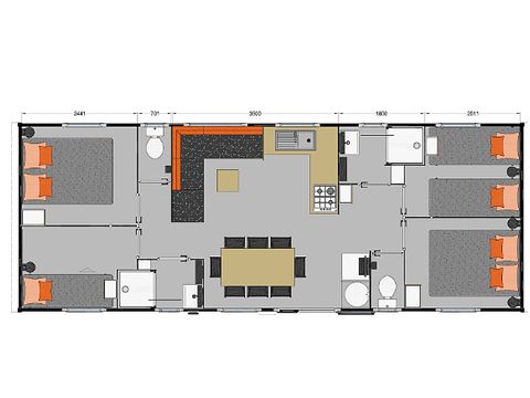 BUNGALOW 8 personnes - CONFORT - 4 chambres avec climatisation +TV+ 2 SDB 