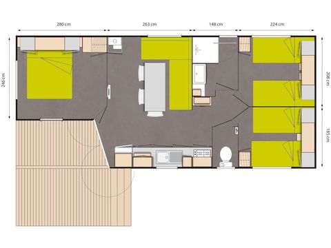 BUNGALOW 6 personnes - Grand confort Tamaris 6 personnes - 3 chambres, climatisé, téléviseur