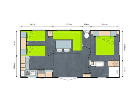 BUNGALOW 4 personnes - Grand Confort - 2 chambres - TV
