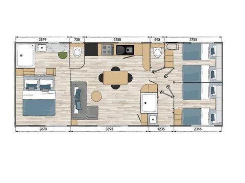 BUNGALOW 8 personnes - Mobil-home | Ultimate | 3 Ch. | 6/8 Pers. | Terrasse Lounge | Outdoor kitchen | 2 SDB | Clim.