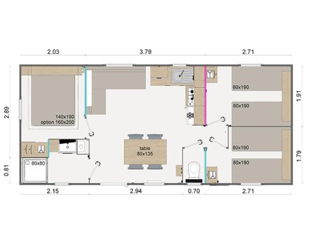 Mobilhome 6 personnes - Comfort | 3 Ch. | 6 Pers. | Terrasse surélevée | Clim. | TV