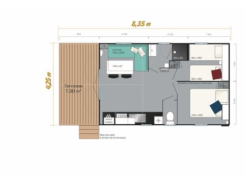 Mobilhome 4 personnes - Premium 25 m² dont Terrasse couverte- 2 chambres +TV + Lave-vaisselle + BBQ