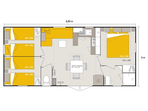 Mobilhome 6 personnes - Homeflower Premium 3 chambres avec terrasse couverte + Lave Vaisselle