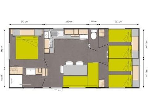 BUNGALOW 6 personnes - Mobil-home Forêt 34.5m² (3 chambres) (+ de 10 ans) + Terrasse + TV 4/6 pers