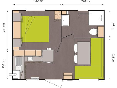 Mobilhome 2 personnes - Mobil-home Plage 18.6m² (+ de 10 ans) (1 chambre) + Terrasse bois semi-couverte + TV 2 pers