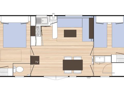 BUNGALOW 5 personnes - Evasion  28.5m² (2 chambres) (- de 8 ans) + TV + Terrasse / Mercredi au Mercredi