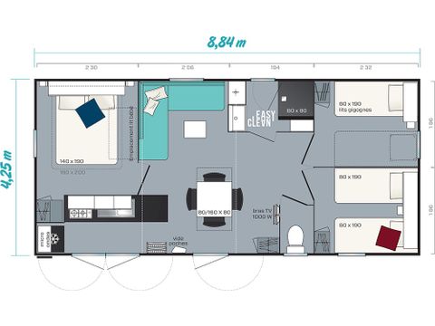 BUNGALOW 6 personnes - Comfort XL | 3 Ch. | 6 Pers. | Terrasse surélevée | Clim.