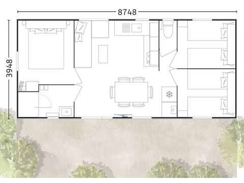 BUNGALOW 6 personnes - Mobil-home | Premium | 3 Ch. | 6 Pers. | Terrasse Lounge | Clim. | TV