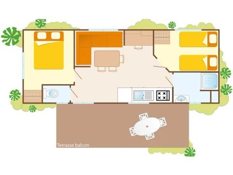 BUNGALOW 6 personnes - Classic | 2 Ch. | 4/6 Pers. | Terrasse surélevée | Clim.