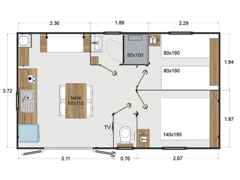 Mobilhome 4 personnes - Cabane nuit
