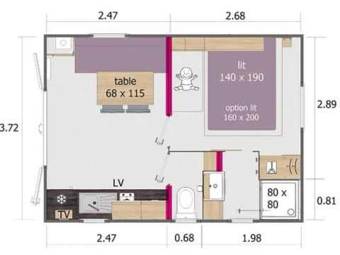 BUNGALOW 2 personnes - 1 chambre 2 pers.