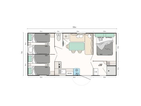 Mobilhome 6 personnes - Premium | 3 Ch. | 6 Pers. | Terrasse Lounge | Clim. | TV