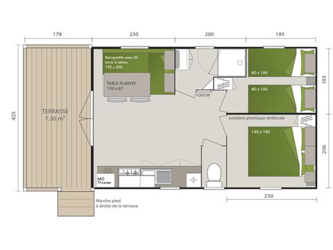 Mobilhome 4 personnes - Confort 2 Chambres Bay - Terrasse intégrée
