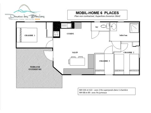 BUNGALOW 6 personnes - 6 avec terrasse + Climatisation + TV - 36m²