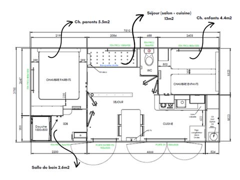 BUNGALOW 4 personnes - Homeflower Premium 29m² (2 chambres) 