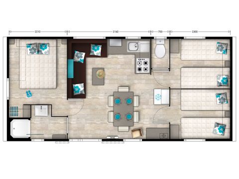 BUNGALOW 6 personnes - Classic XL | 3 Ch. | 6 Pers. | Terrasse simple | Clim. | TV
