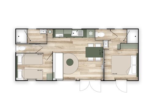 BUNGALOW 4 personnes - COTTAGE Premium 2 ch 2 salles de bain  35 m2 +TV + Lave-vaisselle + clim + plancha + terrasse XL
