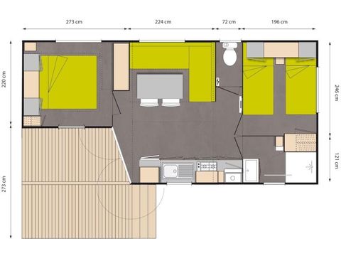 Mobilhome 4 personnes - Le Châtaignier 29m² (2 chambres) + terrasse intégrée + TV, free WIFI*