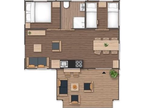 TENTE TOILE ET BOIS 5 personnes - SAFARI LODGE - 40m²- 2 chambres
